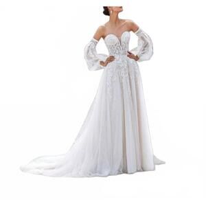 NEW DEMETRIOS strapless lace bodice gown in ivory/sheer